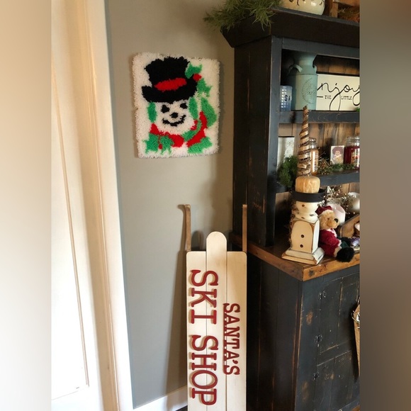 Kitschy Snowman Latch hook wall hanging Retro kitsch 50s 60s 1950s 1960s cute💚 - Picture 5 of 6